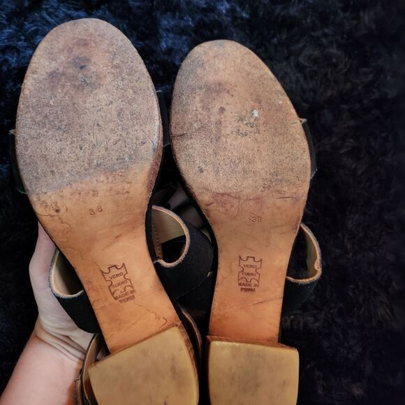 EU 38 Elegant Black Suede Block Heel Sandals - Picture 10 of 10